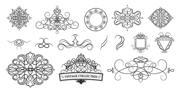 Set bordures vintage, cadre et rosette. Décoration pour logo, nous — Image vectorielle