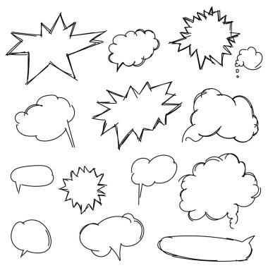 Doodle şekiller ileti için ayarlayın. Kalem çizimler. Elle çizilmiş scrib