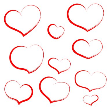 Set hand draw heart in red outline. Hearts for wedding, valentin