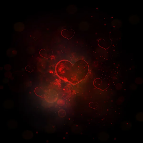 Абстрактный красный фон с эффектом боке, сердца и света в с — стоковый вектор