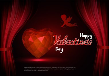 Happy Valentines Day with a heart and cupid behind the scenes. clipart