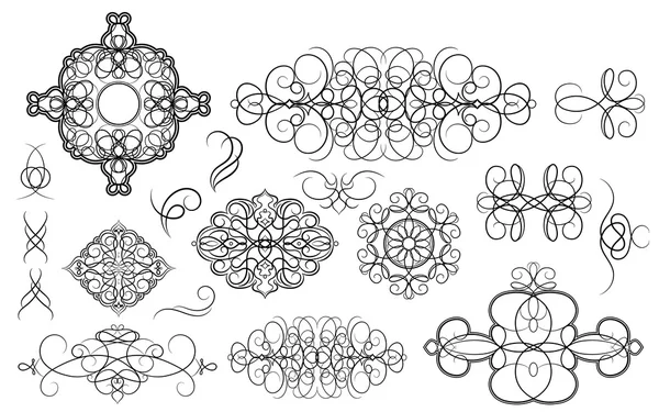 ビンテージの罫線、フレームおよびロゼットを設定します。水のロゴの装飾 — ストックベクタ