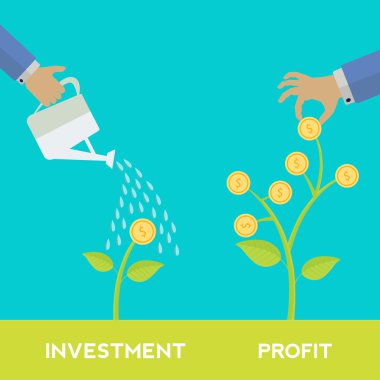 Yatırım ve para bitkiler vektör kavramı seçmek ve sulama eller tarafından temsil edilen kar