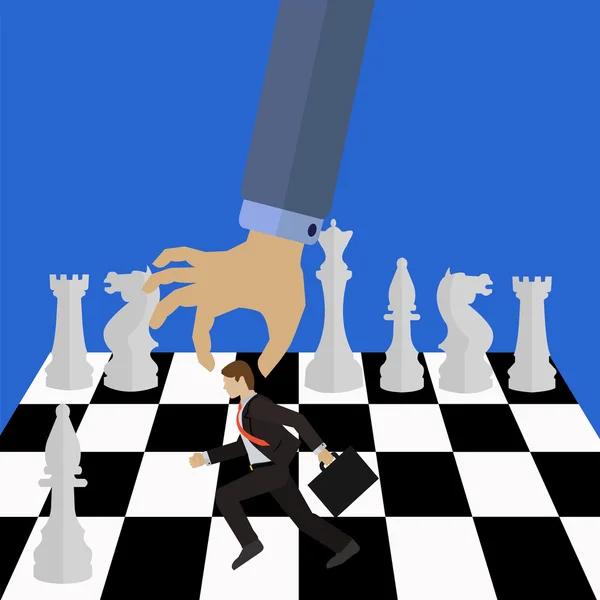 Management vector concept of the boss moving an employee on a chess board with white chess pieces — Stock Vector
