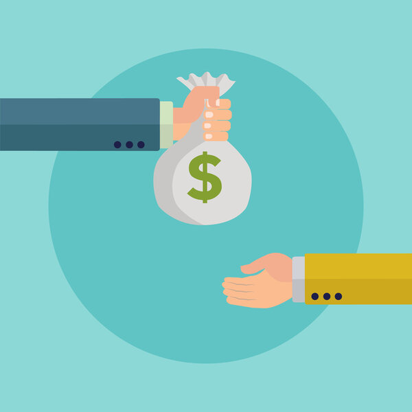 Businessman gives money bag to another businessman vector concept