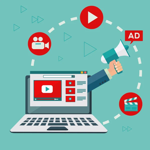 Video marketing en digitale reclame vector concept — Stockvector