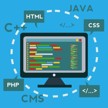  Kodlama ve programlama, uygulama geliştirme ve oluşturma, yazılım ve program kodu, Web tasarım vektör kavramı