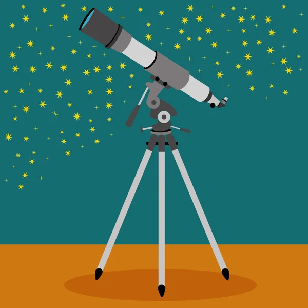 Telescopio con cielo stellato sullo sfondo illustrazione vettoriale — Vettoriale Stock