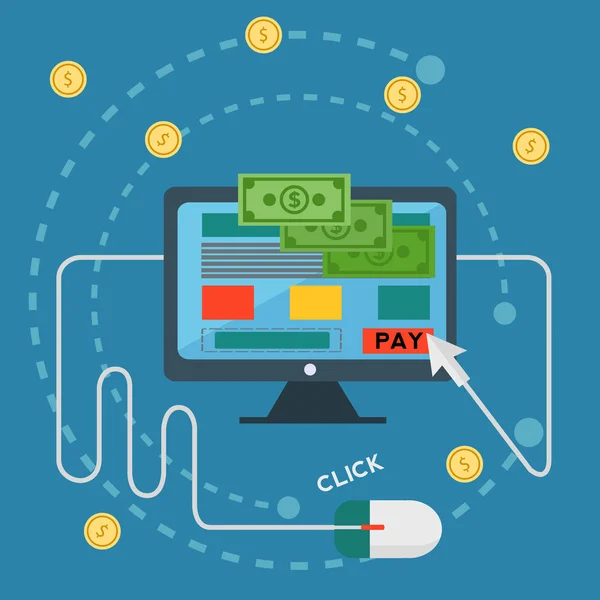 Paiement par clic, services bancaires en ligne, concept de vecteur de transfert d'argent — Image vectorielle