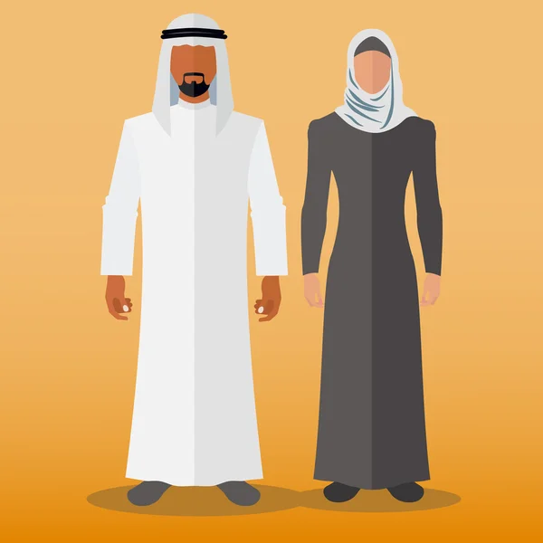 Arabiska muslimska par stående vektor illustration — Stock vektor