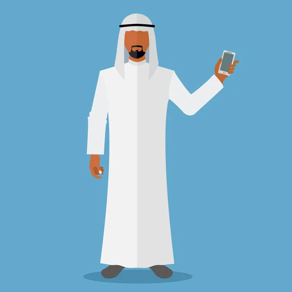 Arabiska mannen håller smartphone vektor illustration — Stock vektor