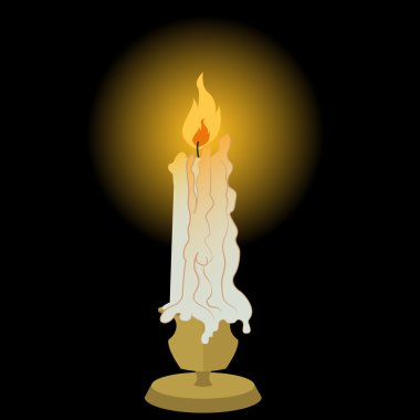 Pirinç şamdan, yaktı ve erime vektör çizim üzerinde mum