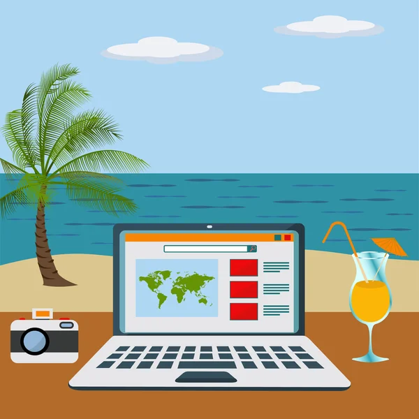 Lavoro freelance su un concetto di vettore spiaggia — Vettoriale Stock