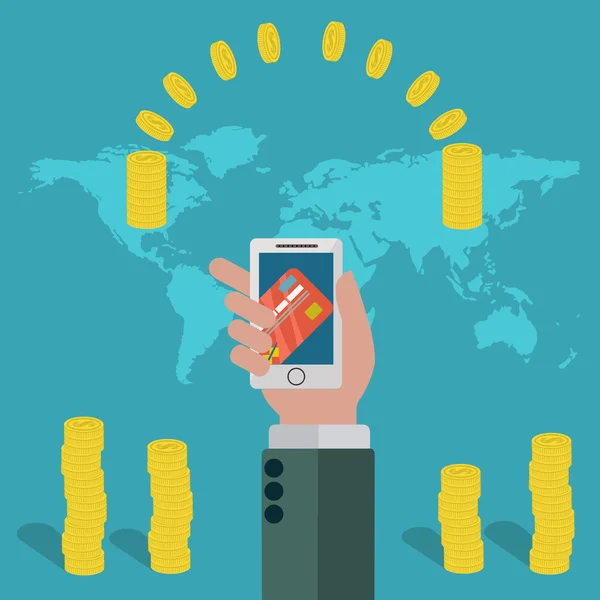 Transfert d'argent en ligne par téléphone portable partout dans le monde concept vectoriel — Image vectorielle