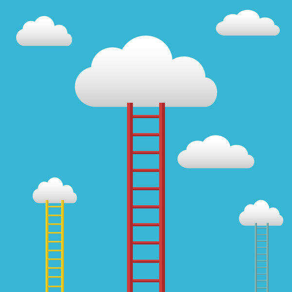Ladders leading to the clouds, succes and goals vector background
