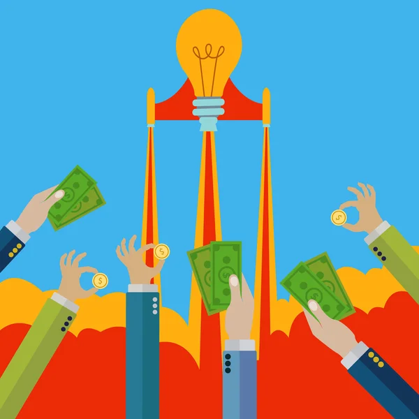 Fikir, crowdfunding, para vektör kavramı yükselterek parasal bir başlatmak yatırım — Stok Vektör