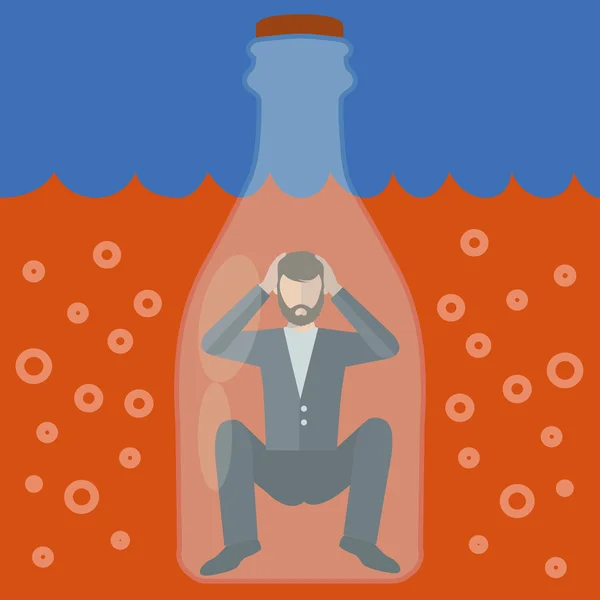 Homme alcoolique piégé dans une bouteille, concept vectoriel d'alcoolisme — Image vectorielle