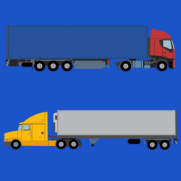 Caminhões para ilustração de vetor de transporte de longa distância em fundo laranja —  Vetores de Stock