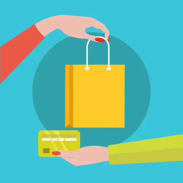 Credit card betaald voor object, winkelen vector concept — Stockvector