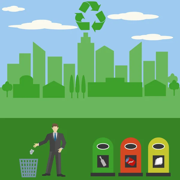 Δεν σκουπίδια, ανακύκλωση, να κρατήσει την πόλη σας καθαρό και πράσινο — Διανυσματικό Αρχείο