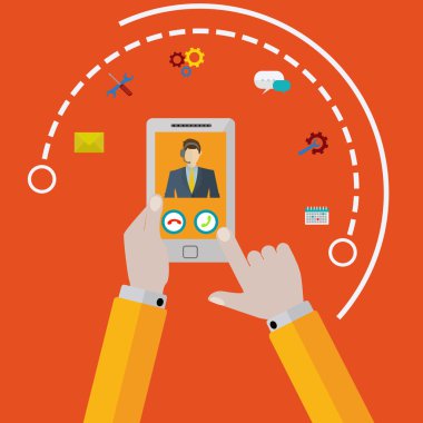 Vektör çizim simgeleri ile cep telefonundan Destek Merkezi arayın