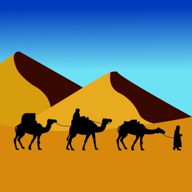 Çöl vektör çizim içinde deve karavan