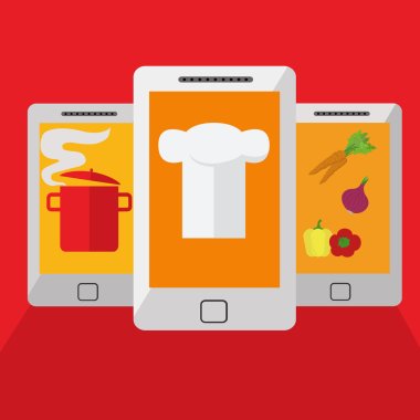 Mobile app for cooking at home, searching recipes and culinary instructions on line vector concept clipart
