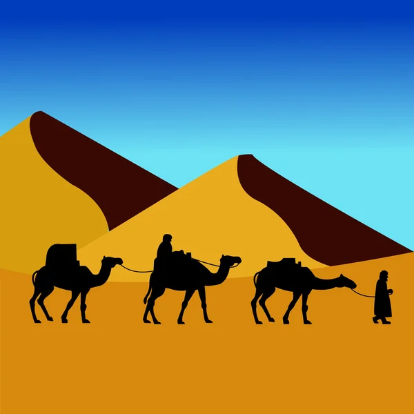 Camel caravan in the desert vector illustration — Stock Vector