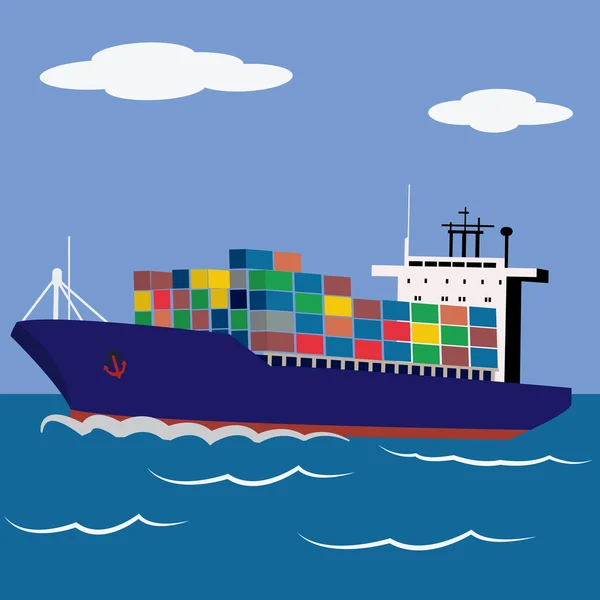 Cargo navire chargé de conteneurs voile vecteur illustration — Image vectorielle
