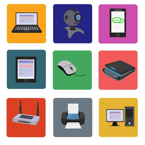 Set di icone vettoriali per computer e dispositivi — Vettoriale Stock
