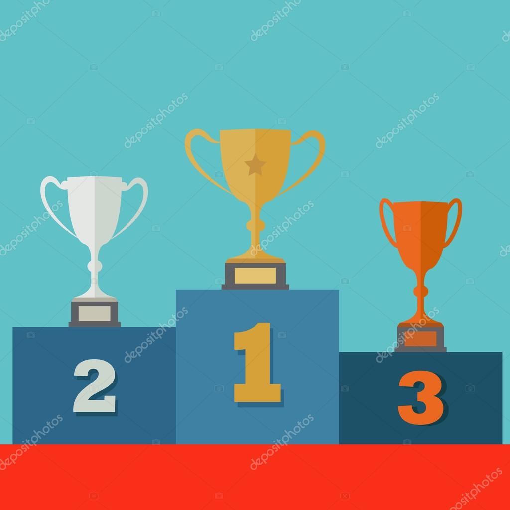 Troféus para primeiro, segundo e terceiro lugar em um conceito de vetor ...