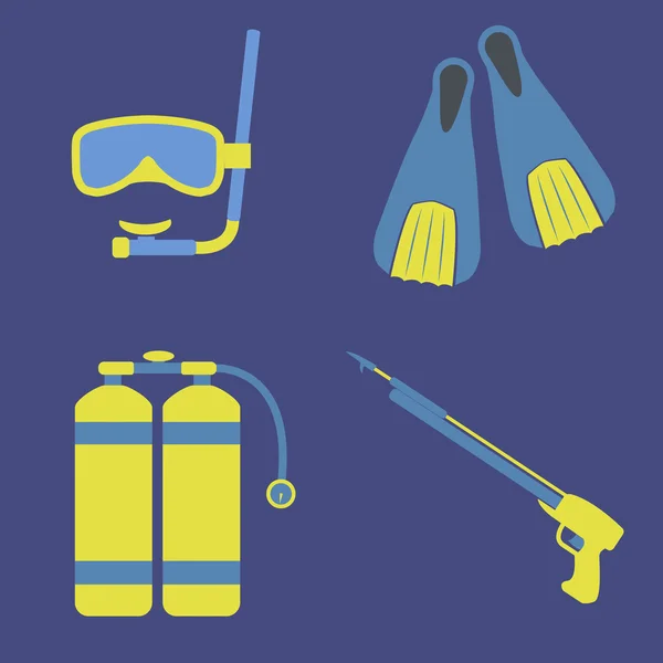 Scuba diving equipment vector icons — Stock Vector