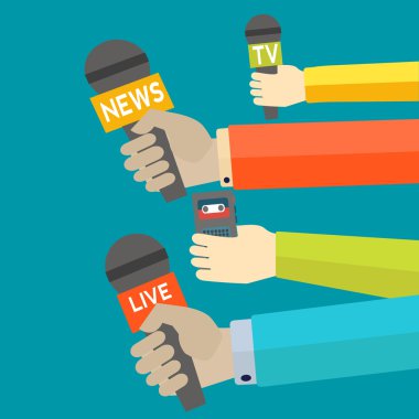 Gazetecilik vektör kavramı mikrofonlar tutan el ile