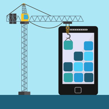 Vinç kaldırma yapı taşları ile hareket eden app tasarım vektör kavramı