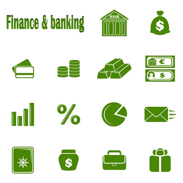 Fourteen monochrome icons Finance & banking — Stock Vector