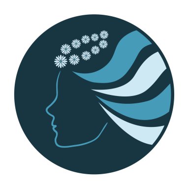 Papatyalar bir çelenk uzun dalgalı saçlı bir kız-profil