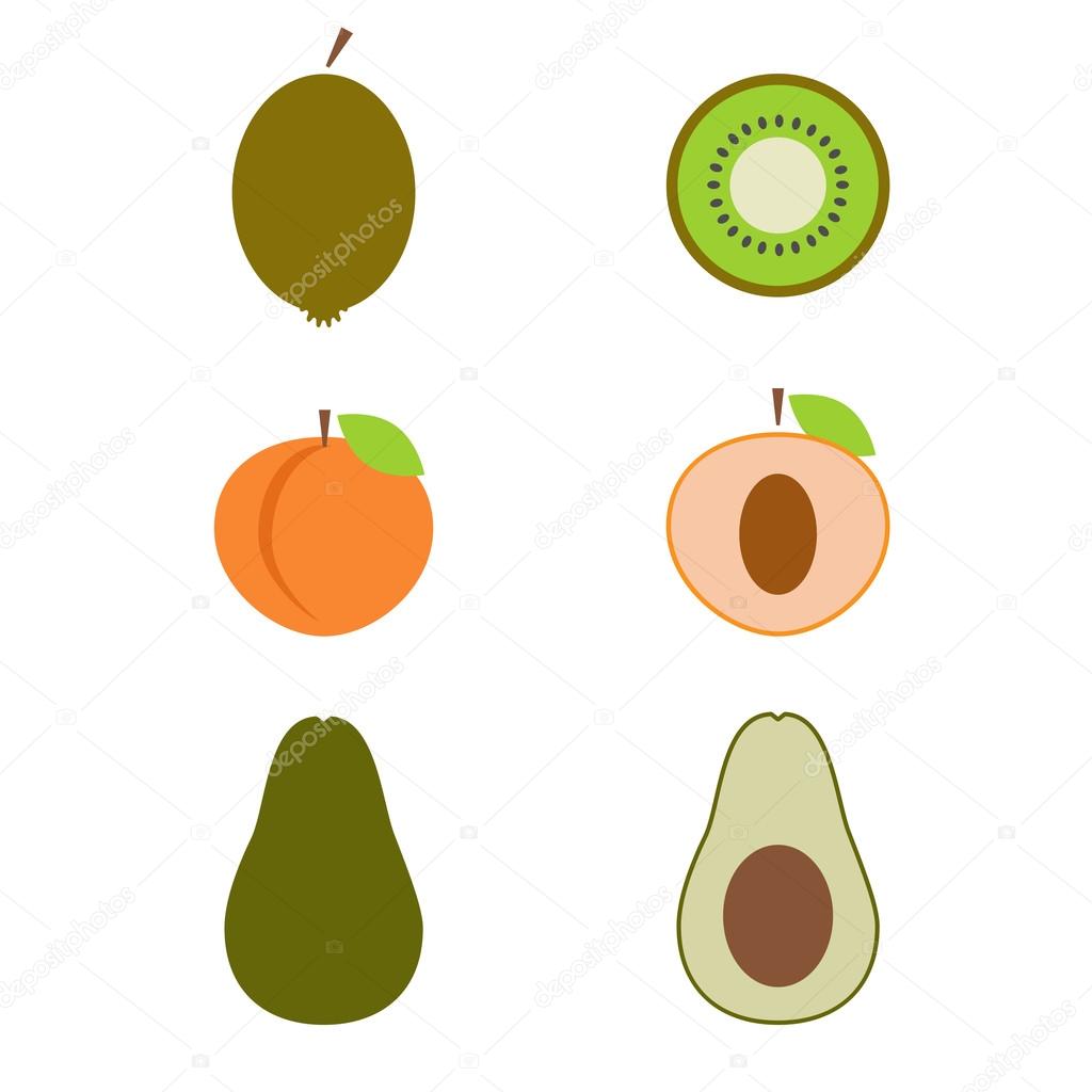 Colorful fruits and vegetables vector icons on white background