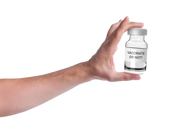 Hand Van Een Man Houdt Een Flacon Met Een Vaccin — Stockfoto