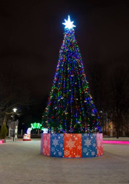 Kasaba meydanındaki Noel ağacı dikey