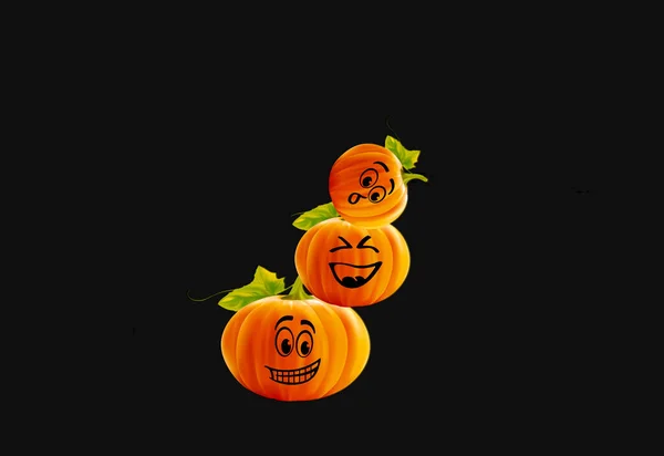 Halloween Drie Grappige Pompoenen Achtergrond — Stockfoto