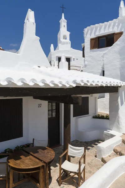 View with bell tower of the fishing village, Menorca, Spain — Stock Photo, Image