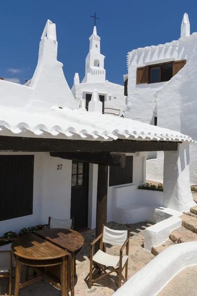 View with bell tower of the fishing village, Menorca, Spain — Stock Photo, Image