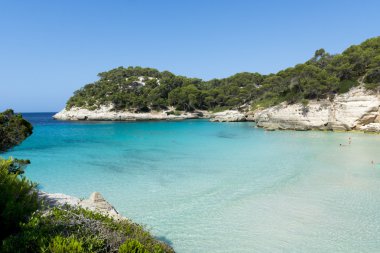 Görünümünü Macarella defne ve güzel plaj, Menorca, Balearic Islands, İspanya