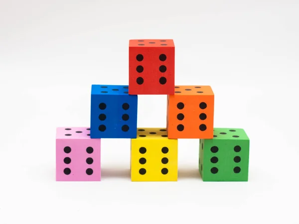 Six colorful dice on white background — Stock Photo, Image