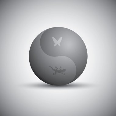 3D gecko ve kelebek yin-yang