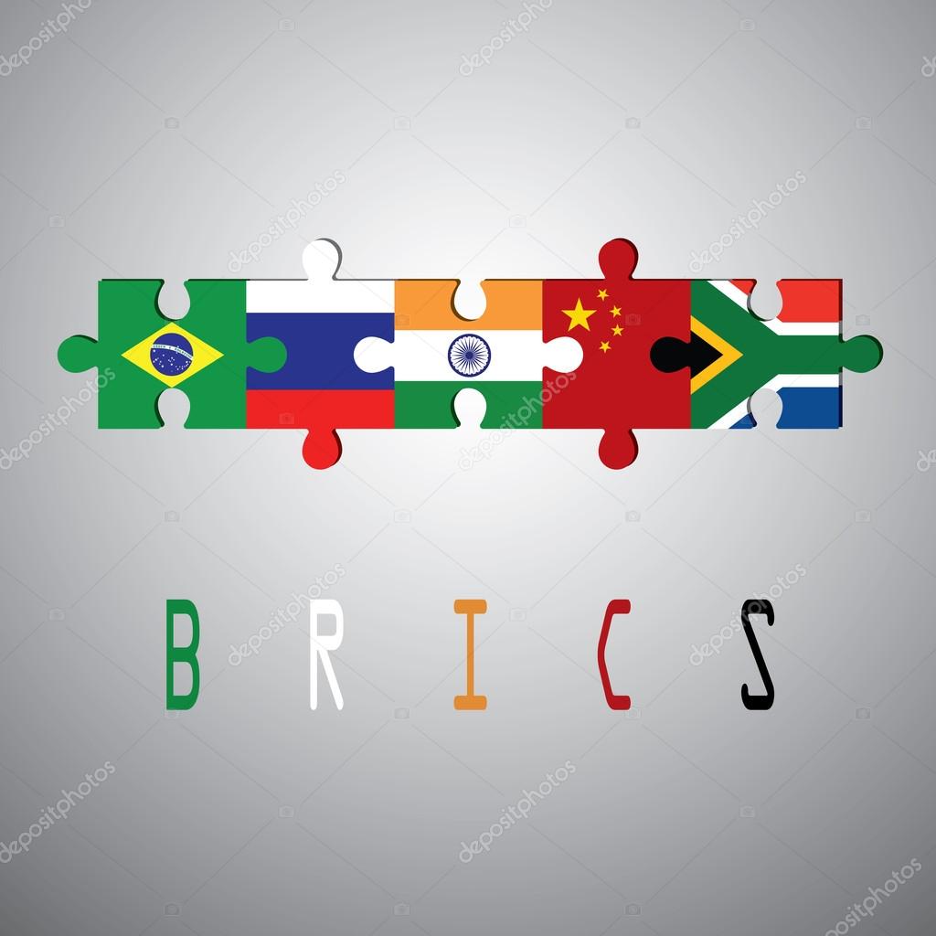 BRICS country jigsaw logo, Brazil, Russia, India, China and South Africa