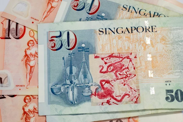 Textura de billetes de 50 y 10 dólares de Singapur — Foto de Stock