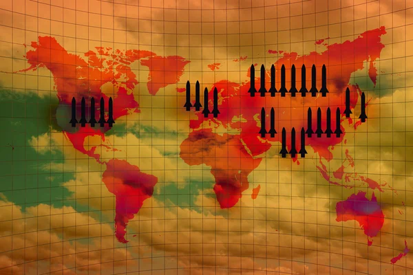 Mapa de la guerra mundial y misiles nucleares — Foto de Stock