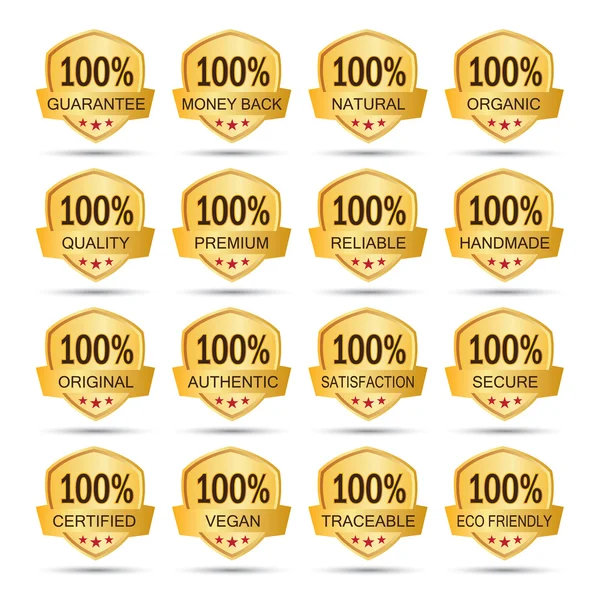 Collection of golden 100% badges — Stock Vector