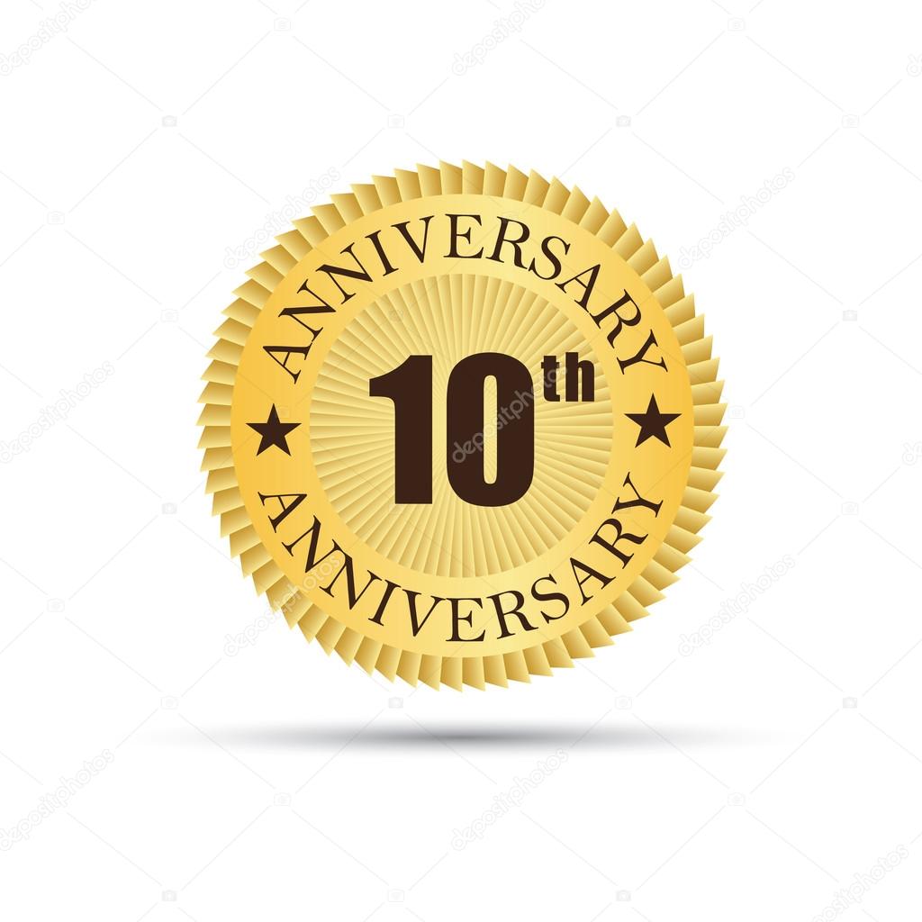 Golden label badge 10 years anniversary logo